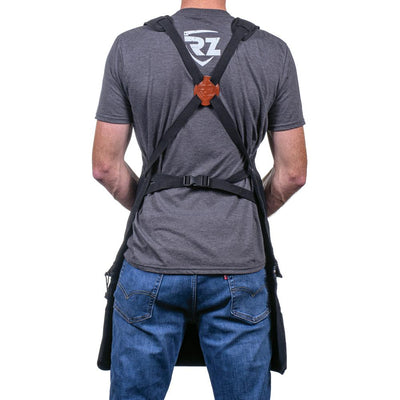 Rear view of man wearing RZ 3 in 1 shop apron