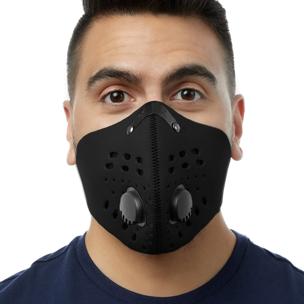 Front view of man wearing black RZ M1 Neoprene face mask