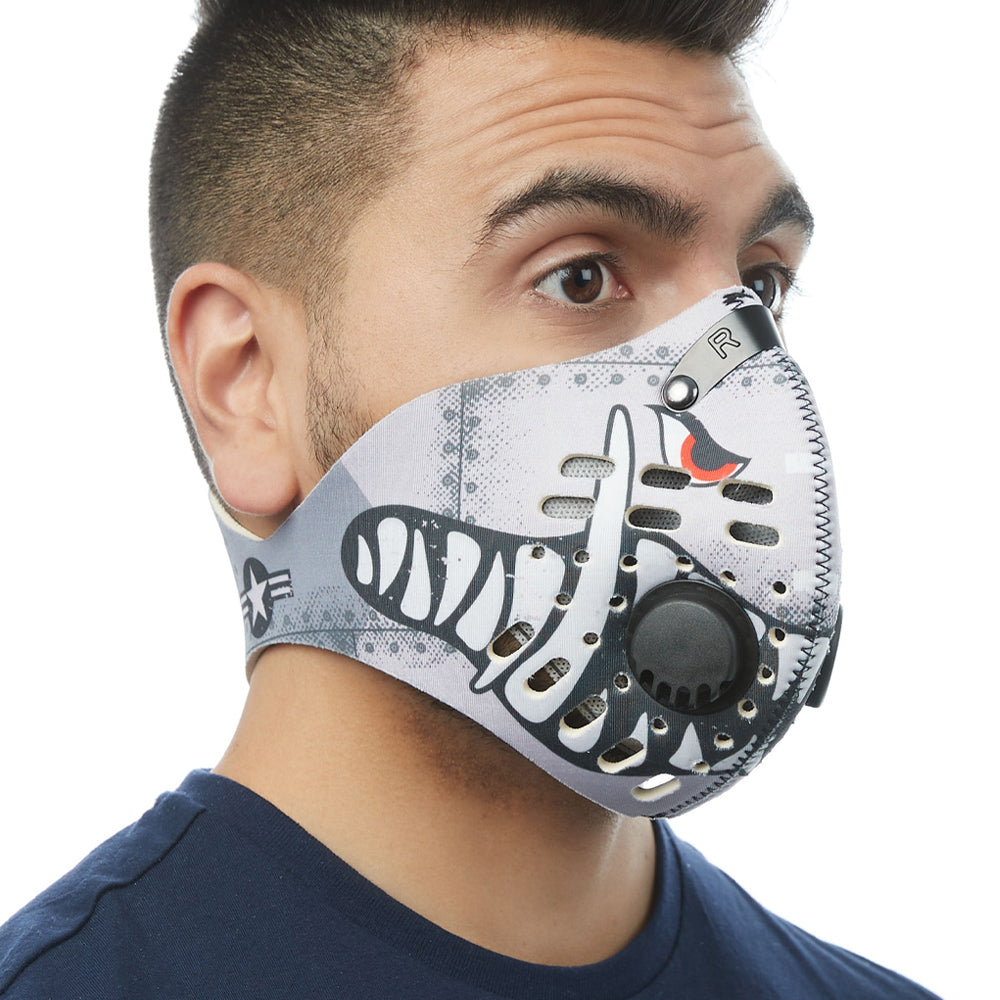 Angled view of man wearing RZ M1 Neoprene A10 Warthog mask shell