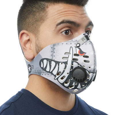 Angled view of man wearing RZ M1 Neoprene A10 Warthog mask shell