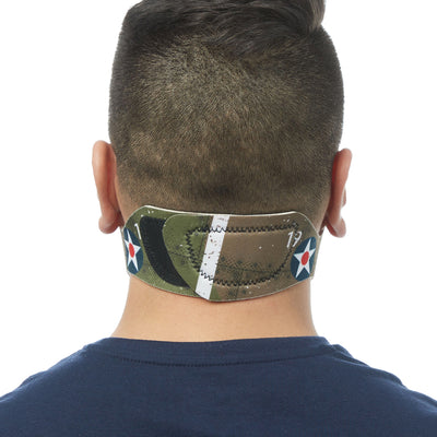 Rear view of man wearing RZ M1 Neoprene P40 shark tooth mask shell