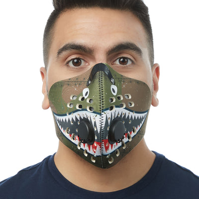 Front view of man wearing RZ M1 Neoprene P40 shark tooth mask shell