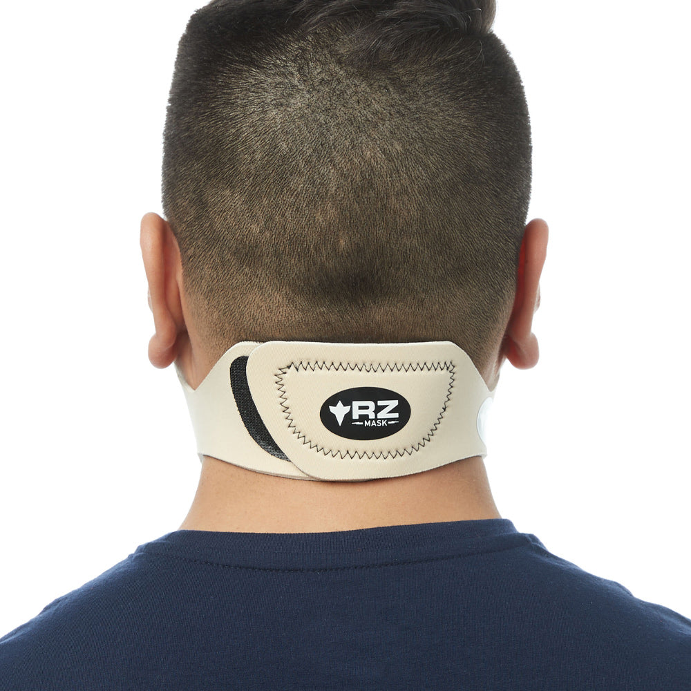 Rear view of man wearing RZ M1 Neoprene tan face mask
