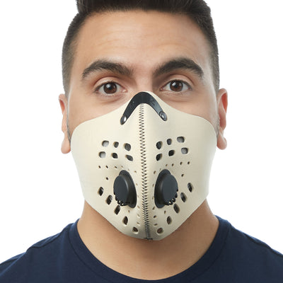 Front view of man wearing RZ M1 Neoprene tan face mask