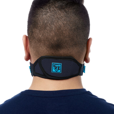 Rear view of man wearing navy blue RZ M2 Mesh face mask