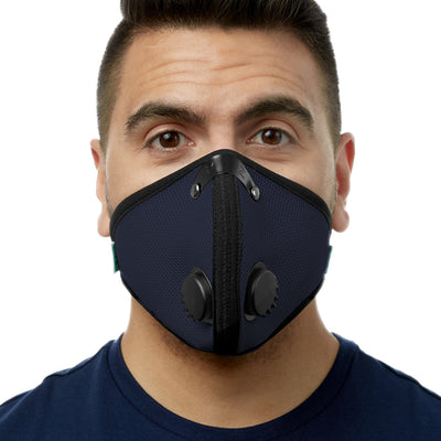 Front view of man wearing navy blue RZ M2 Mesh face mask