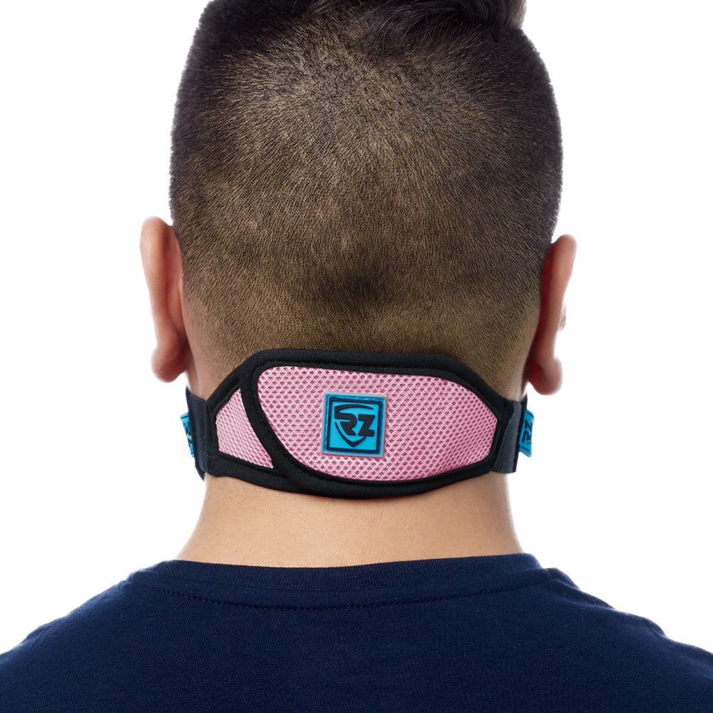 Rear view of man wearing pink RZ M2 Mesh face mask