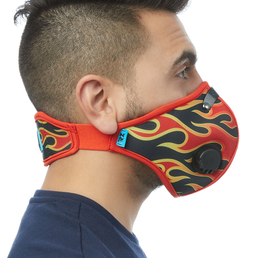 Side view of man wearing flame RZ M2 Nylon face mask