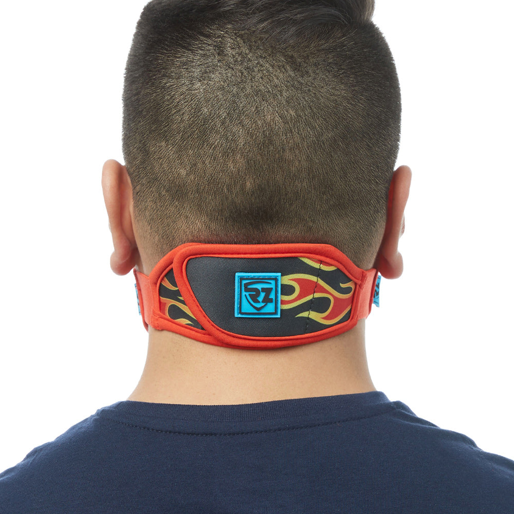 Rear view of man wearing flame RZ M2 Nylon face mask