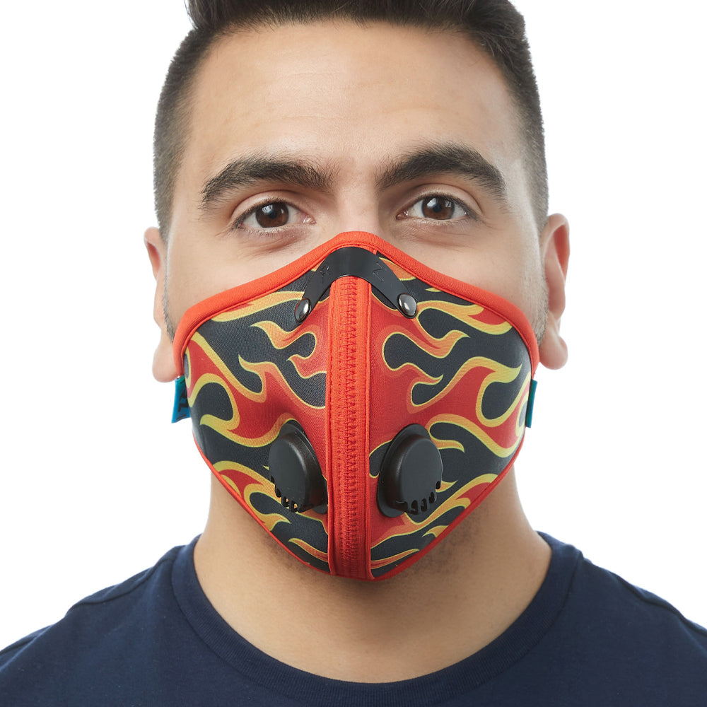 Front view of man wearing flame RZ M2 Nylon face mask