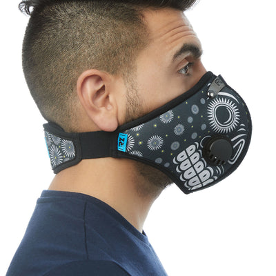 Side view of man wearing RZ M2 Nylon Day of the Dead Black mask shell