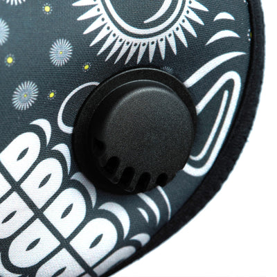 One way exhalation valve on Day of the Dead Black RZ M2 Nylon mask shell