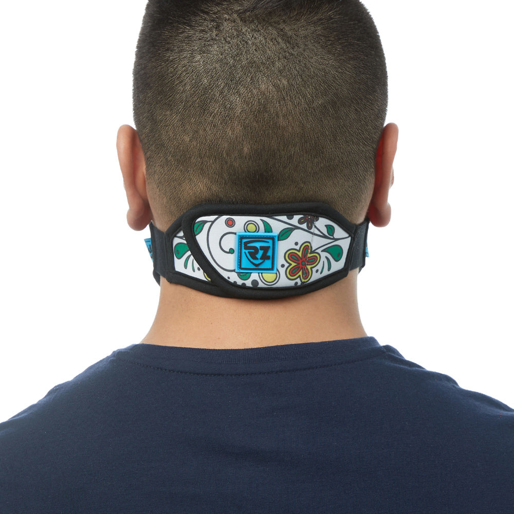 Rear view of man wearing RZ M2 Nylon Day of the Dead White mask shell