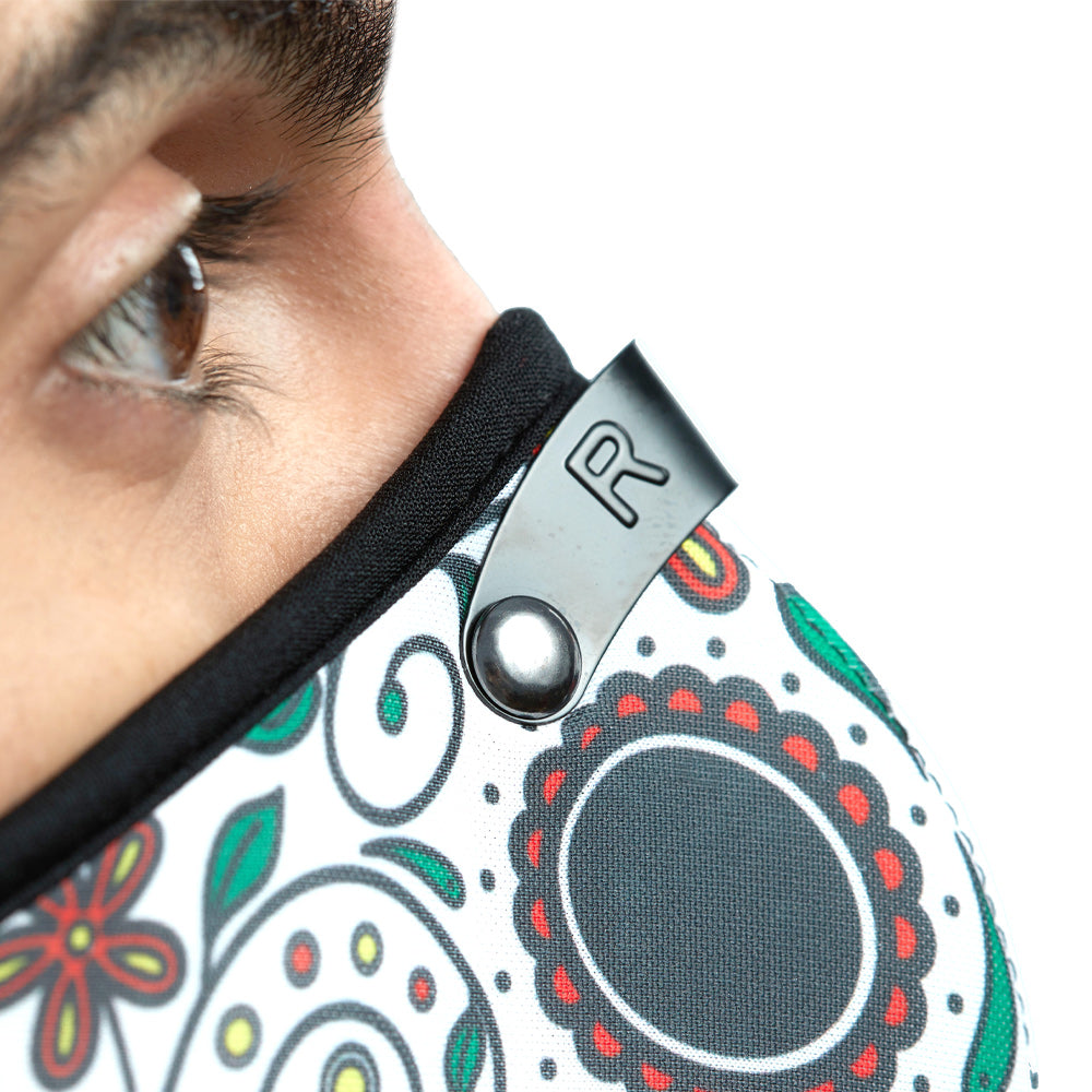 Adjustable metal nose clip on Day of the Dead White RZ M2 Nylon mask shell