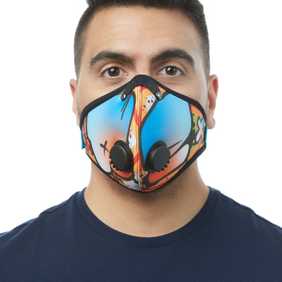 Front view of man wearing RZ M2 Nylon Graffiti Logo mask shell