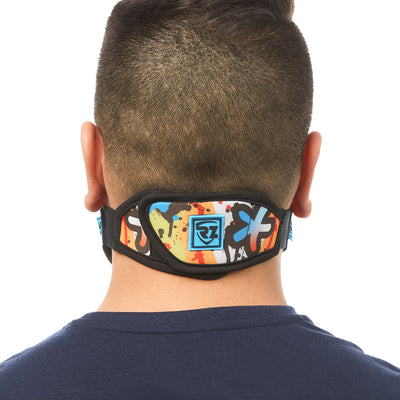 Rear view of man wearing RZ M2 Nylon Graffiti Valve Drip mask shell