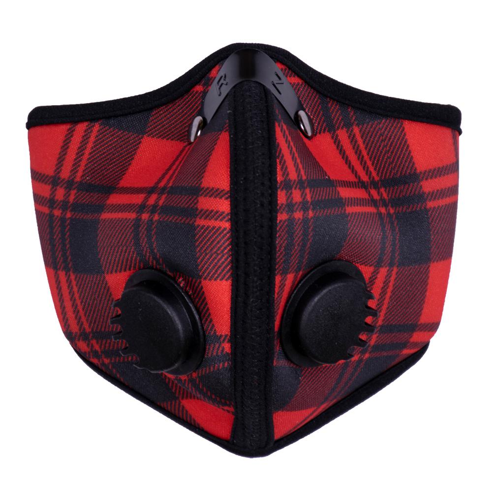 RZ M2 Nylon red plaid face mask on white background front view