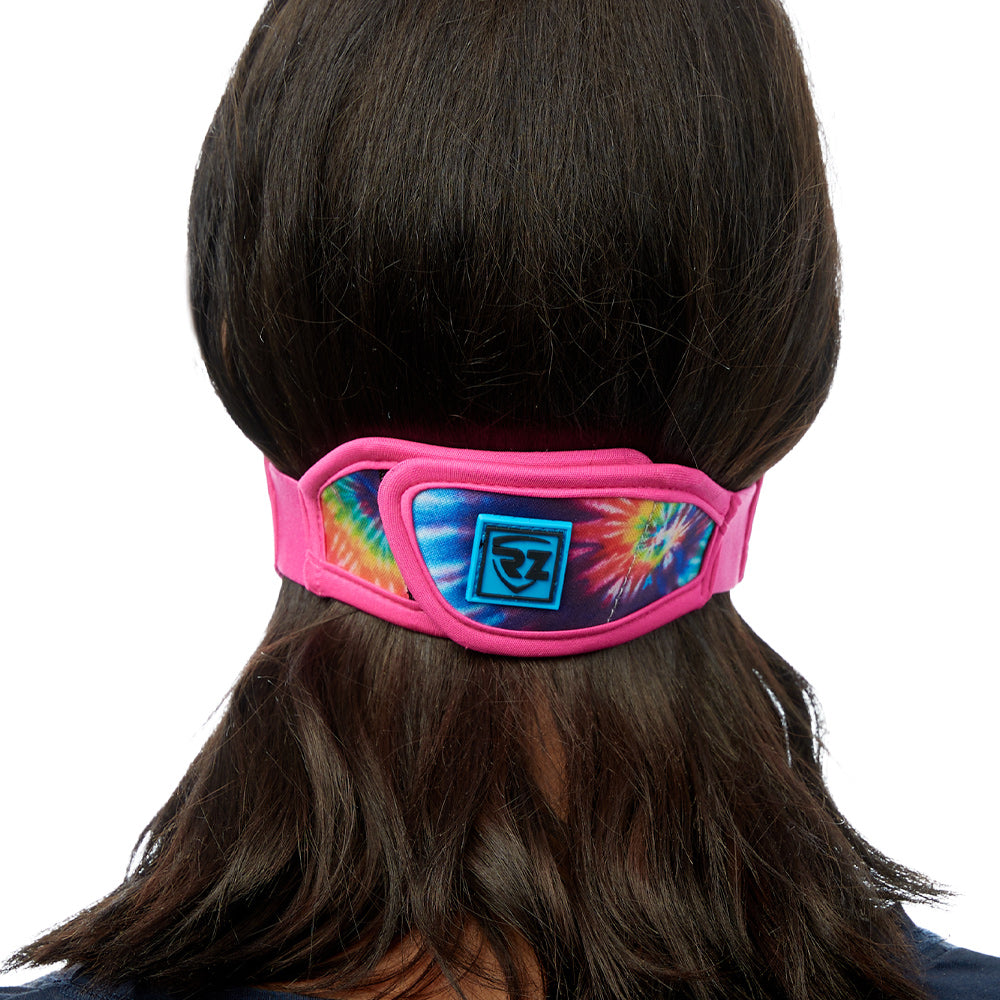 Rear view of woman wearing tie dye RZ M2 Nylon face mask