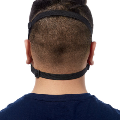 Rear view of man wearing black RZ M2.5 Mesh face mask