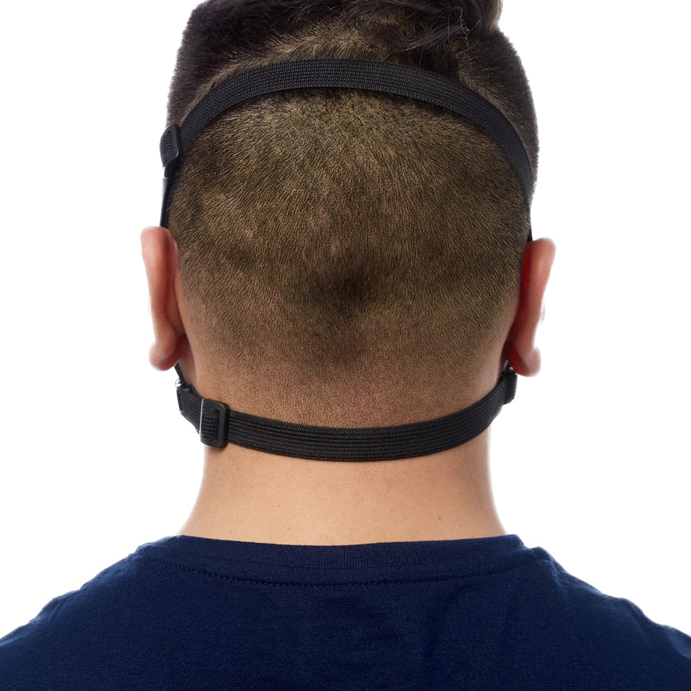 Rear view of man wearing titanium RZ M2.5 Mesh face mask