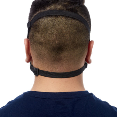 Rear view of man wearing titanium RZ M2.5 Mesh face mask
