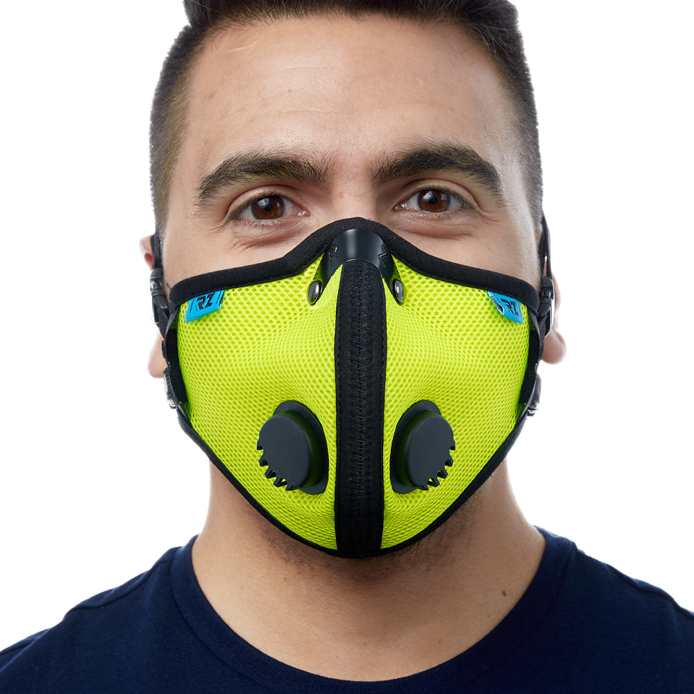 Front view of man wearing safety green RZ M2.5 Mesh face mask